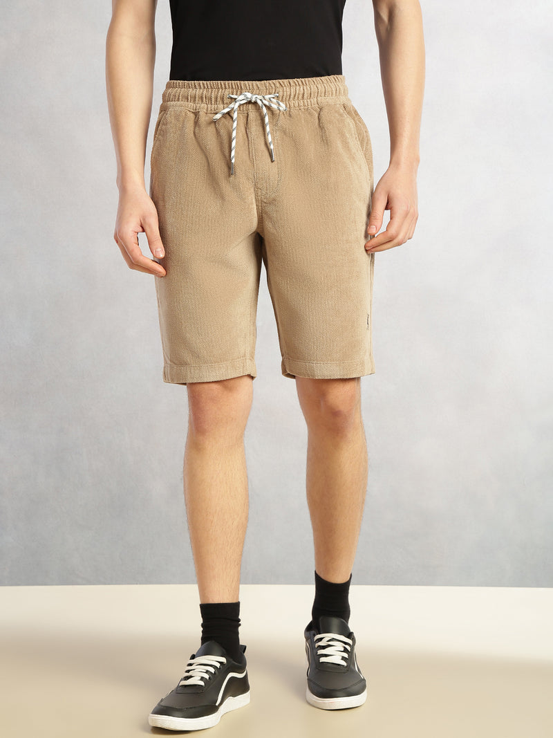 Thomas Scott Men Khaki Cricket Club Collection Regular Fit Mid-Rise Woven Cotrises Corduroy Shorts