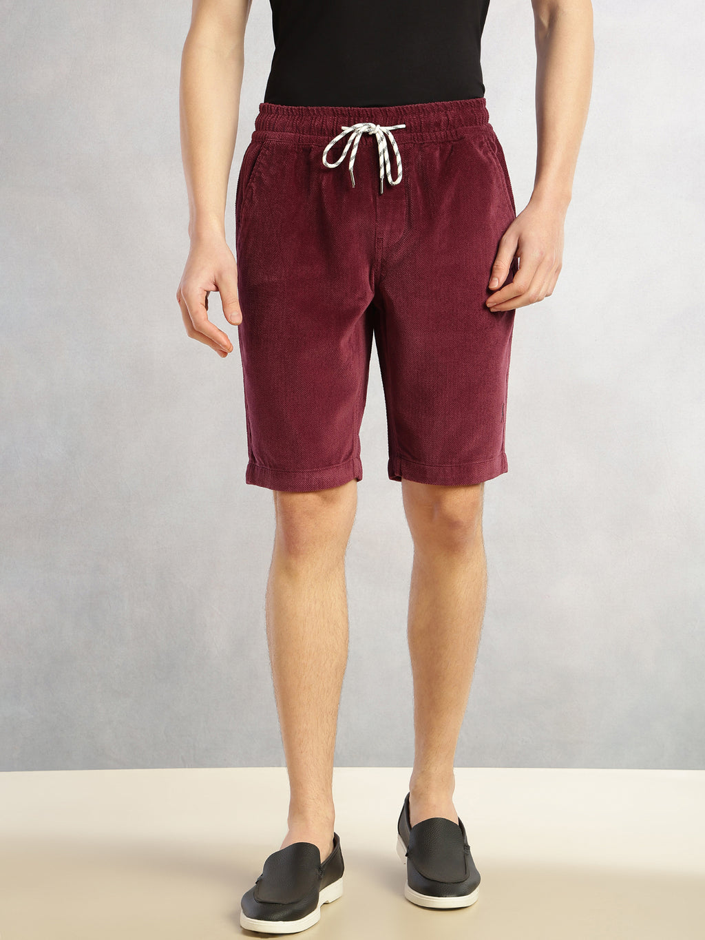 Thomas Scott Men Wine Cricket Club Collection Regular Fit Mid-Rise Woven Cotrises Corduroy Shorts