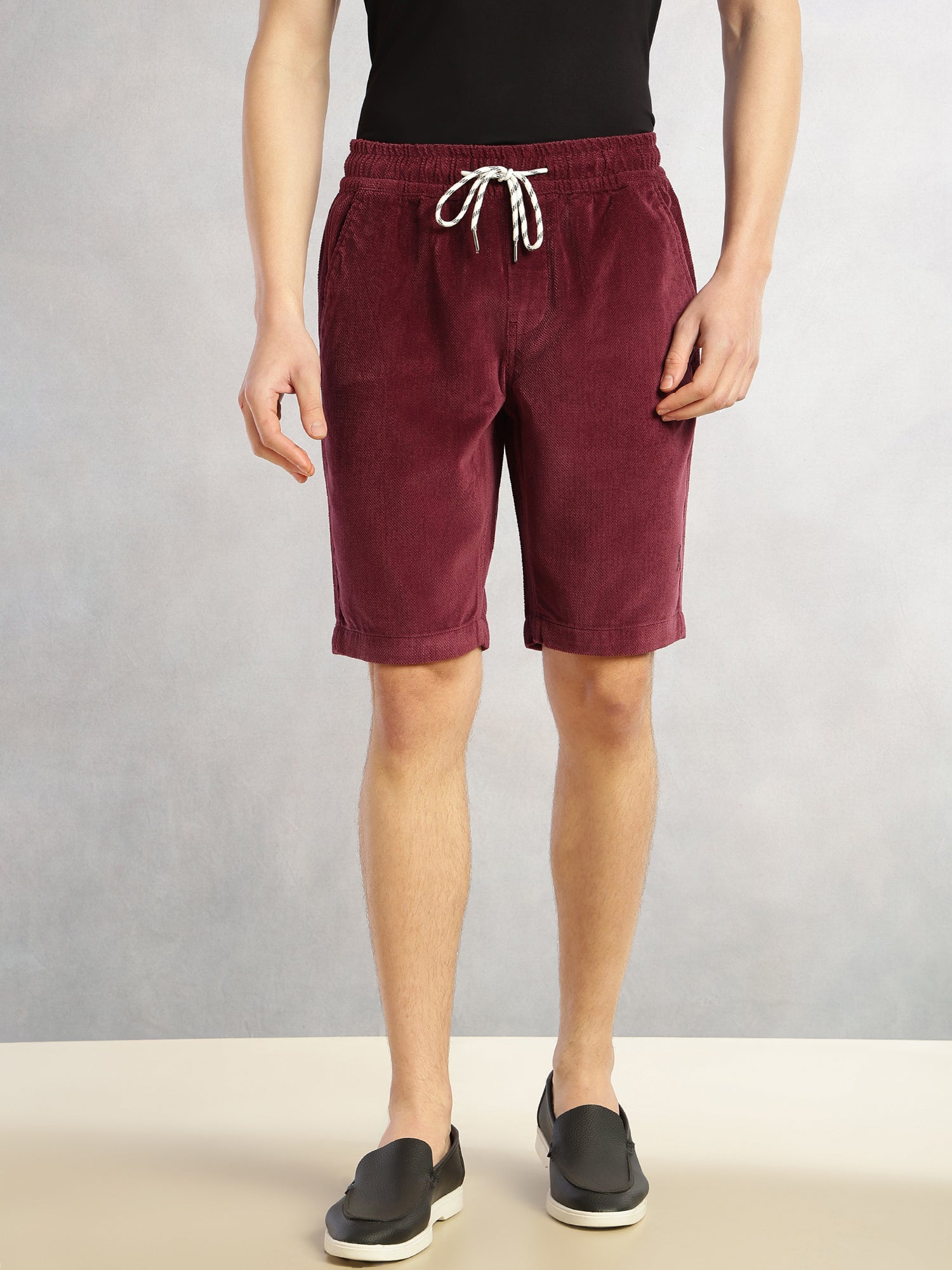 Thomas Scott Men Wine Cricket Club Collection Regular Fit Mid-Rise Woven Cotrises Corduroy Shorts