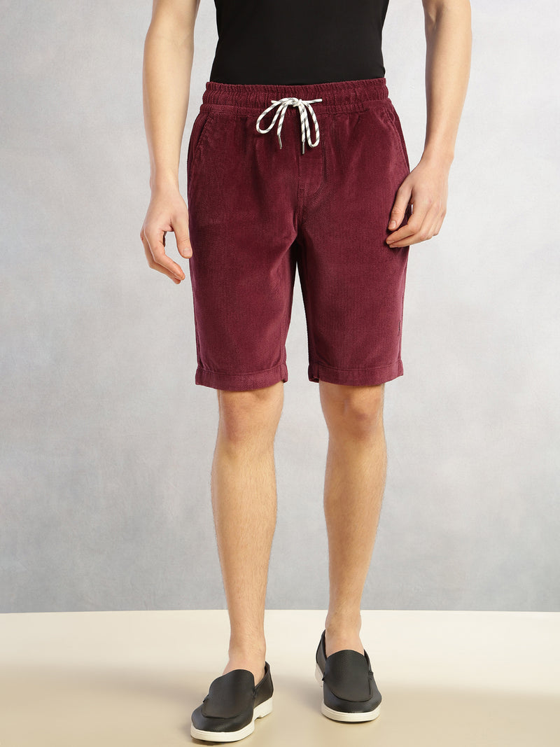 Thomas Scott Men Wine Cricket Club Collection Regular Fit Mid-Rise Woven Cotrises Corduroy Shorts