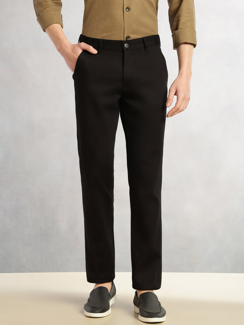 Thomas Scott Men Black Cricket Club Collection Straight Fit Mid-Rise Solid Woven Chinos Trouser