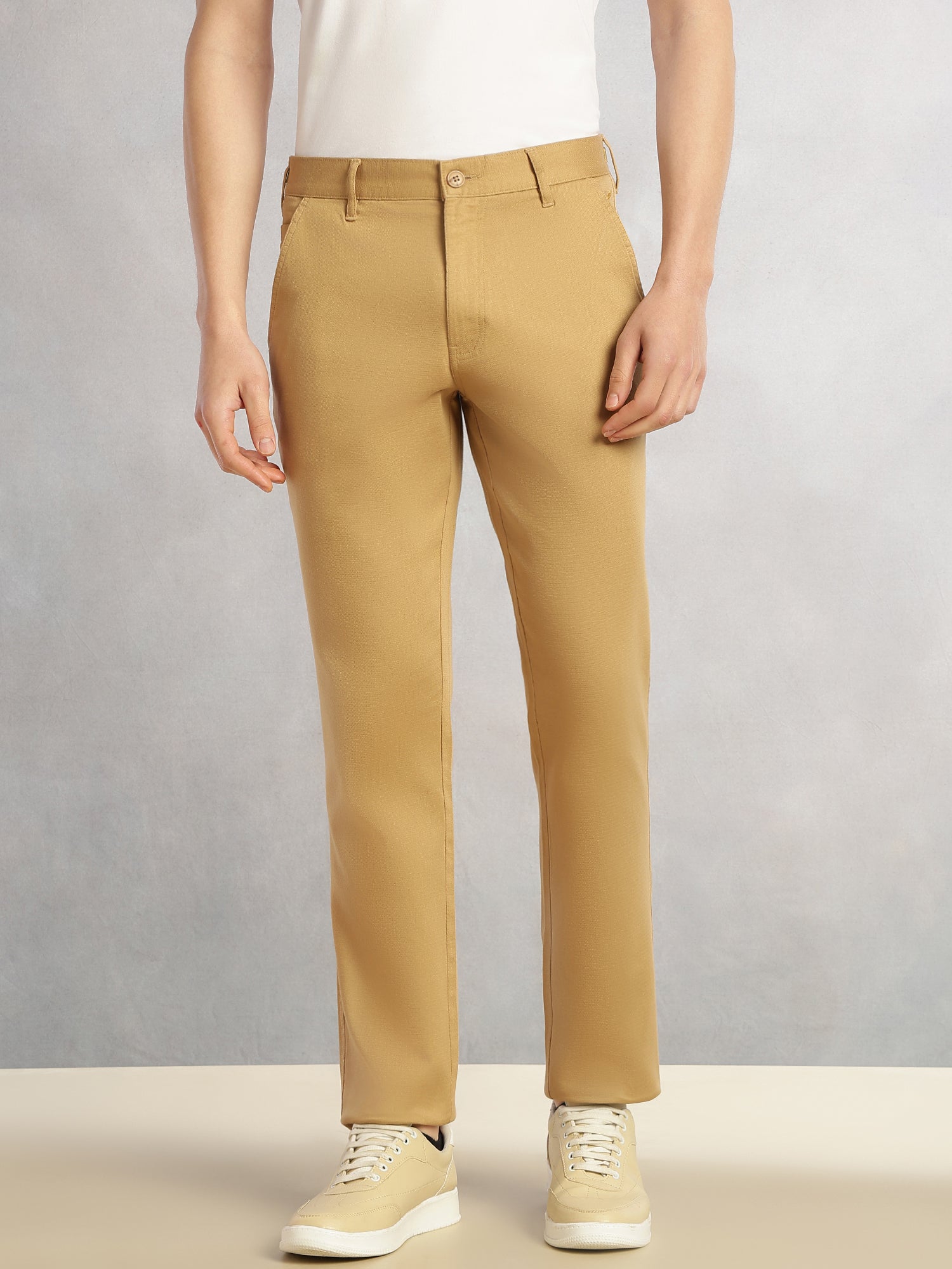 Thomas Scott Men Dark Khaki Cricket Club Collection Straight Fit Mid-Rise Solid Woven Chinos Trouser