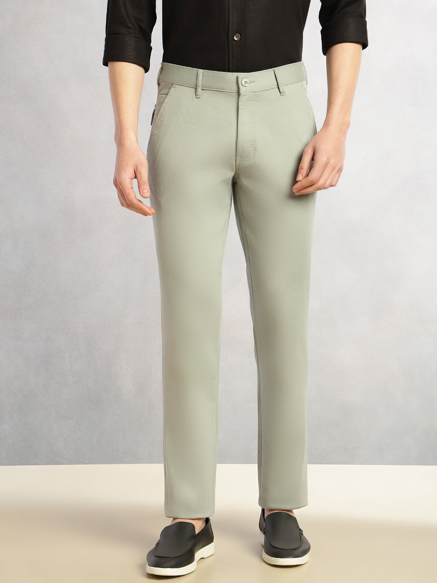 Thomas Scott Men Sea Green Cricket Club Collection Straight Fit Mid-Rise Solid Woven Chinos Trouser