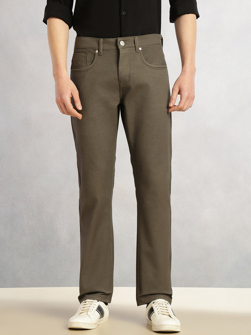 Thomas Scott Men Olive Cricket Club Collection Mid-Rise Straight Fit No Fade Stretchable Jeans