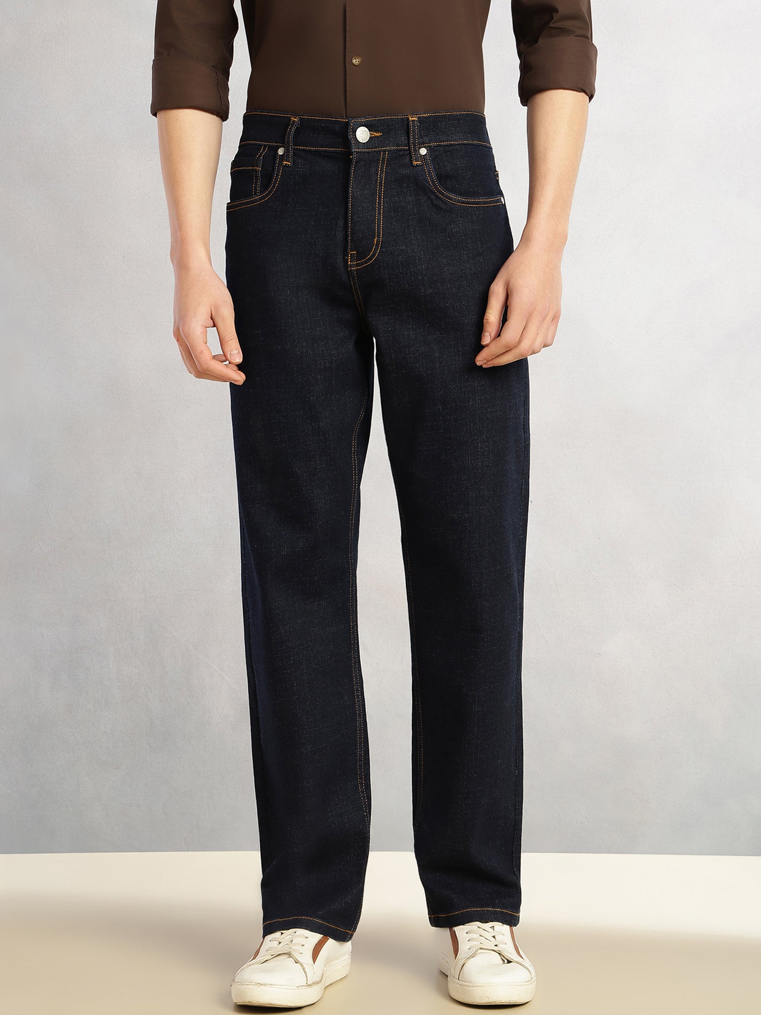 Thomas Scott Men Dark Blue Cricket Club Collection Mid-Rise Straight Fit No Fade Stretchable Jeans