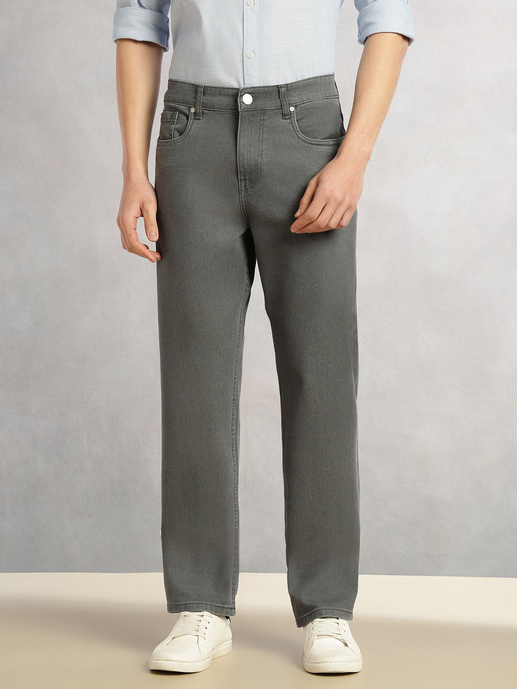 Thomas Scott Men Grey Cricket Club Collection Mid-Rise Straight Fit Faded 5 Pockets Stretchable Jeans