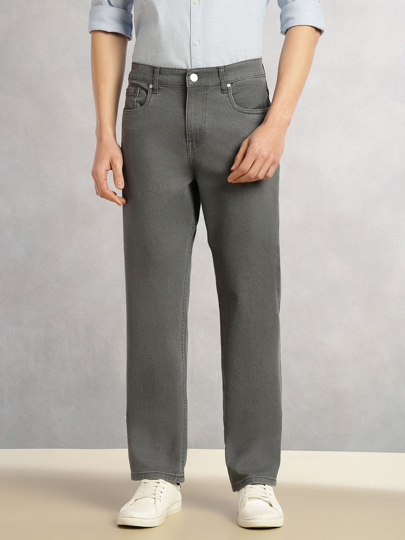 Thomas Scott Men Grey Cricket Club Collection Mid-Rise Straight Fit Faded 5 Pockets Stretchable Jeans