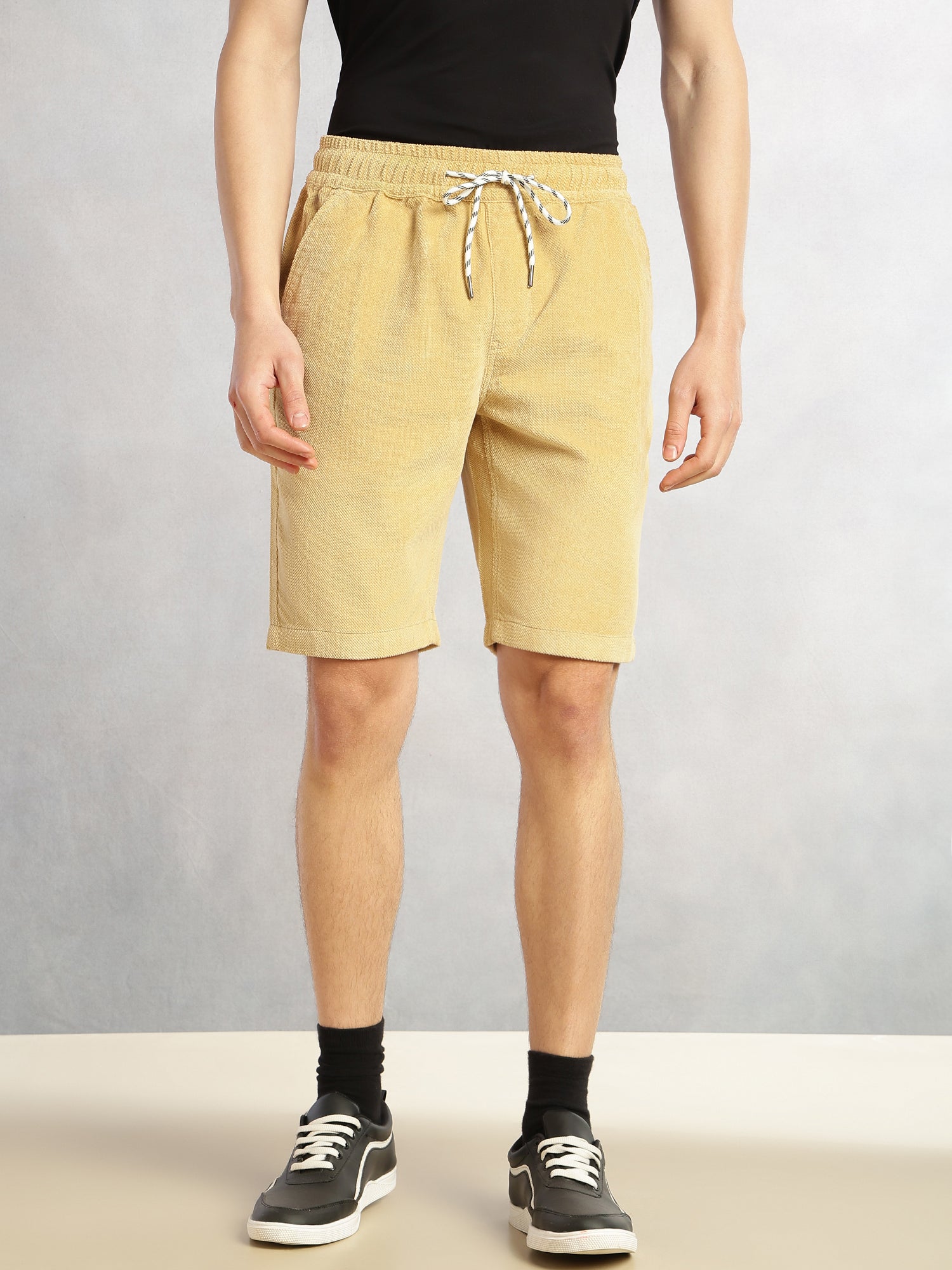 Thomas Scott Men Beige1 Cricket Club Collection Regular Fit Mid-Rise Woven Cotrises Corduroy Shorts