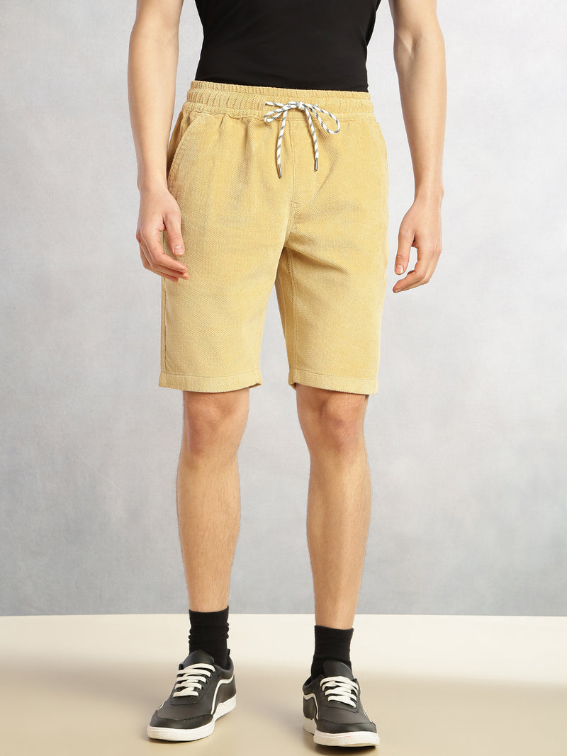 Thomas Scott Men Beige1 Cricket Club Collection Regular Fit Mid-Rise Woven Cotrises Corduroy Shorts