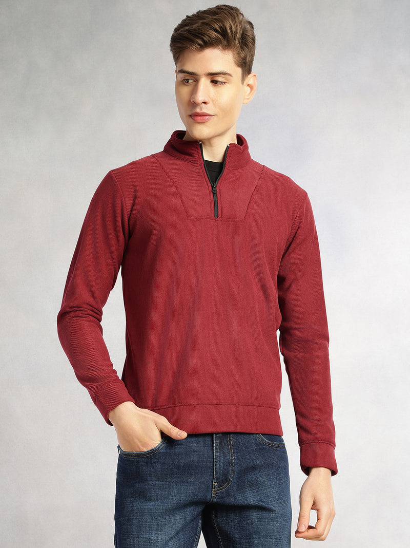 Thomas Scott Men Maroon Regular Fit Long Sleeves Round Neck Solid Polyester Pullover Sweatshirt