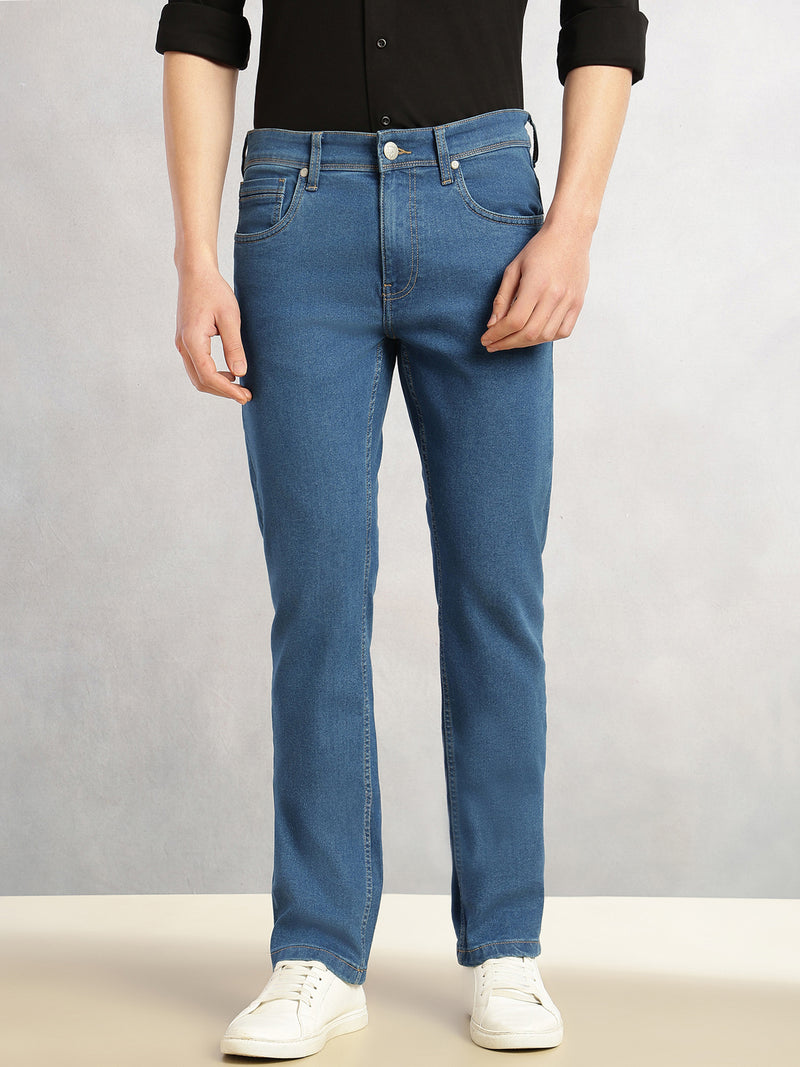 Thomas Scott Men Light Blue Cricket Club Collection Straight Fit Mid-Rise No Fade 5 Pockets Stretchable Jeans