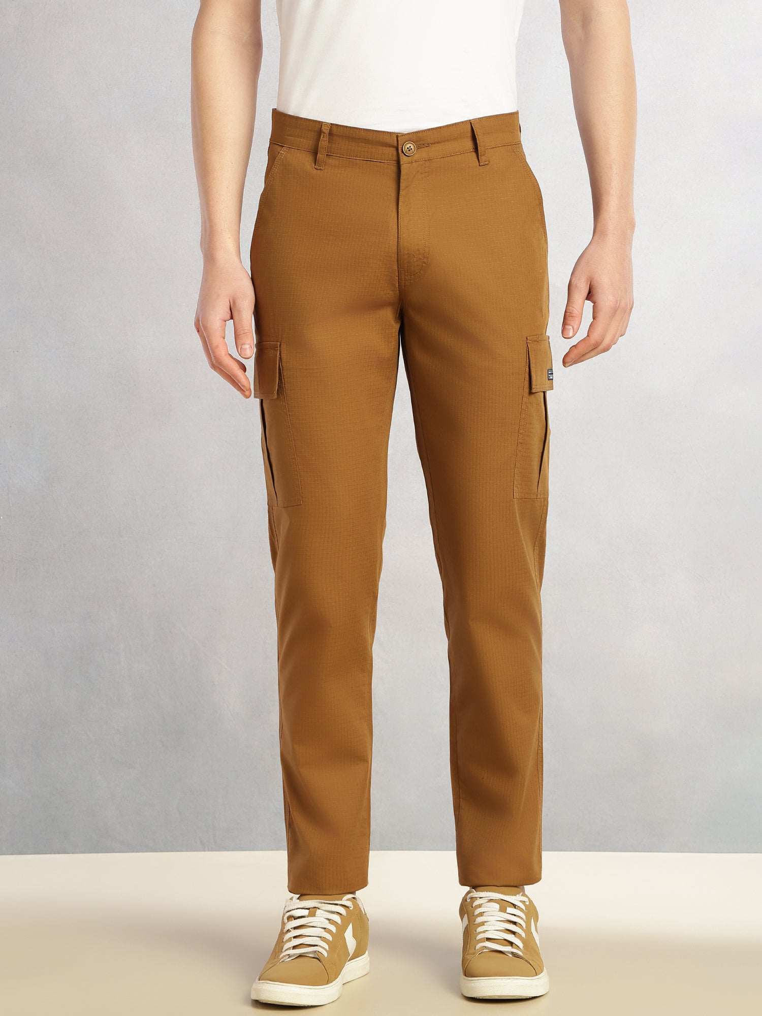Thomas Scott Men Brown Cricket Club Collection Relaxed Fit Mid-Rise 100% Cotton Woven Cargo Trouser