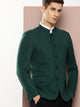 Thomas Scott Men Bottle Green1 Regular Fit Mandarin Collar Long Sleeves Solid Formal and Wedding Wear Bandhgala Blazer