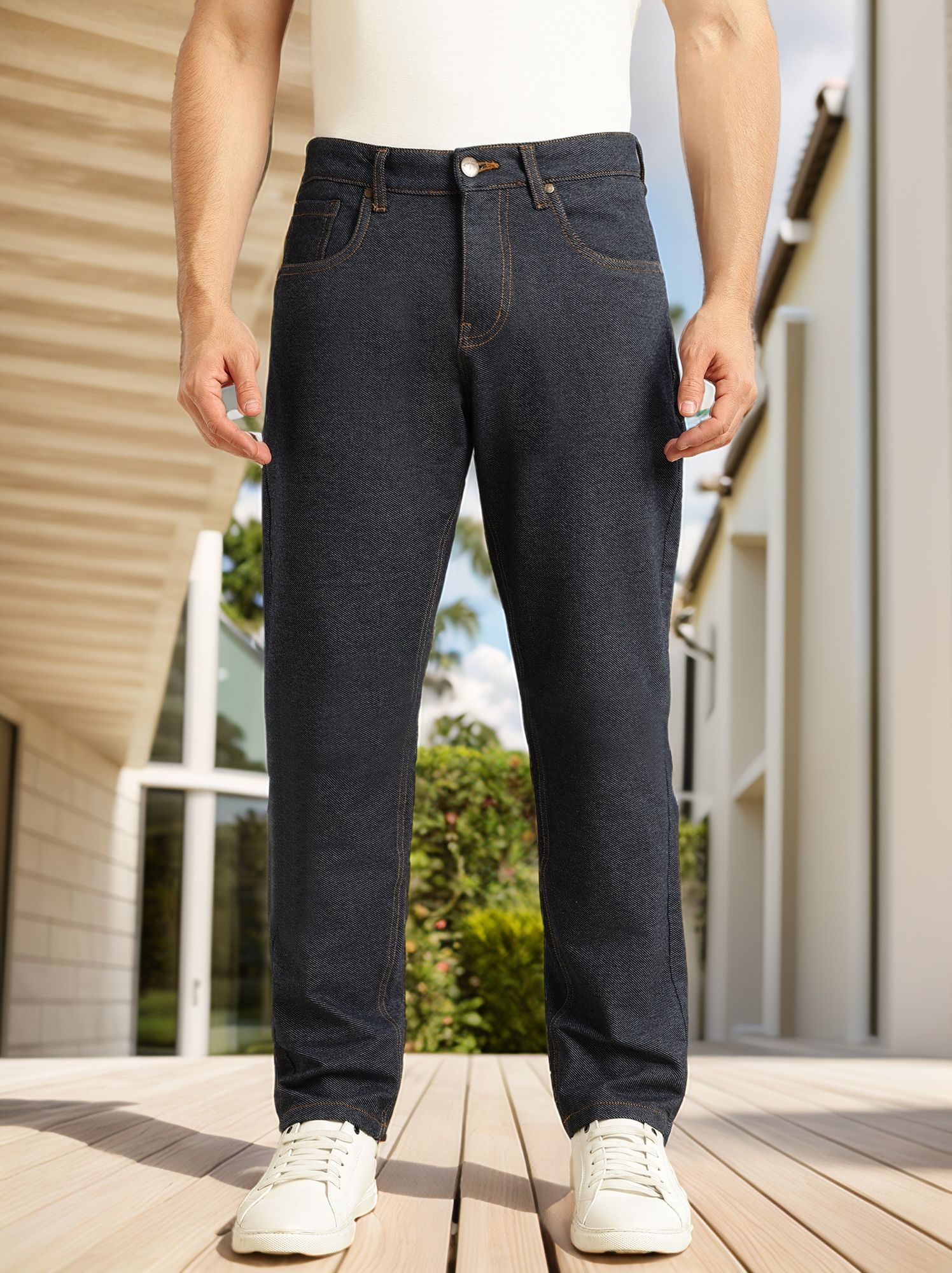 Thomas Scott Men Indigo Smart Slim Fit Dark Shade 4-Way Stretch Performance Jeans