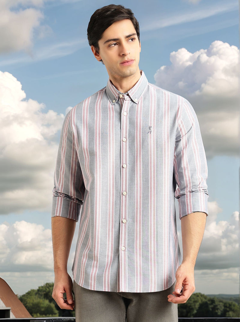 Thomas Scott Men Red Cricket Club Collection Slim Fit Long Sleeves Button Down Collar Cotton Linen Oxford Shirt
