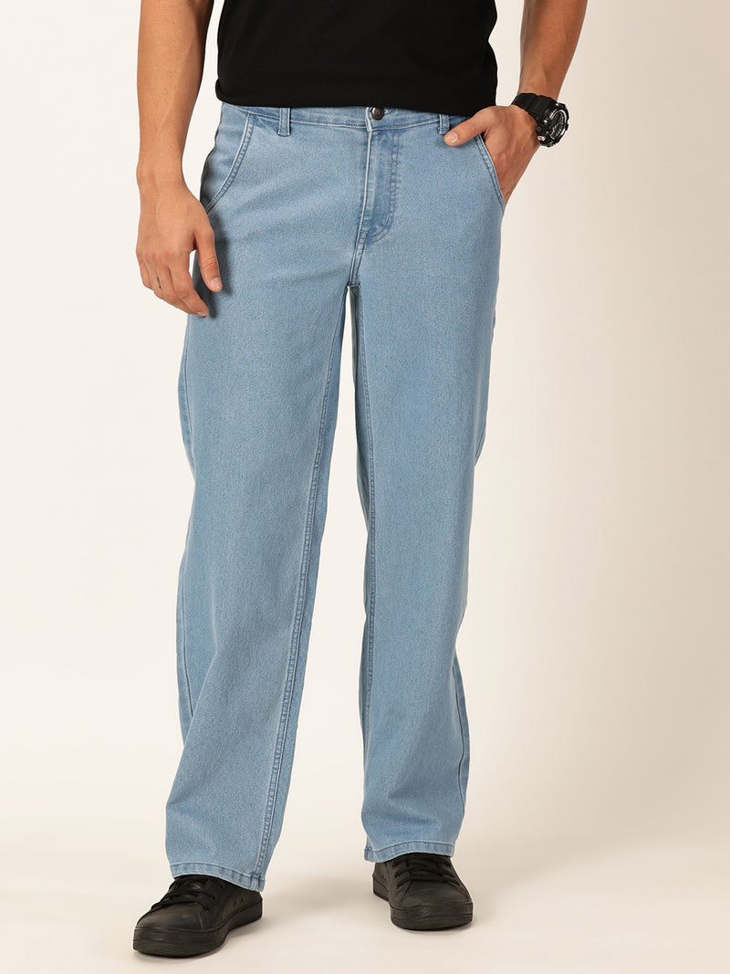 Thomas Scott Men Light Blue Relaxed Fit Mid-Rise Light Shade Clean Look No Fade 5 Pocket Design Stretchable Jeans