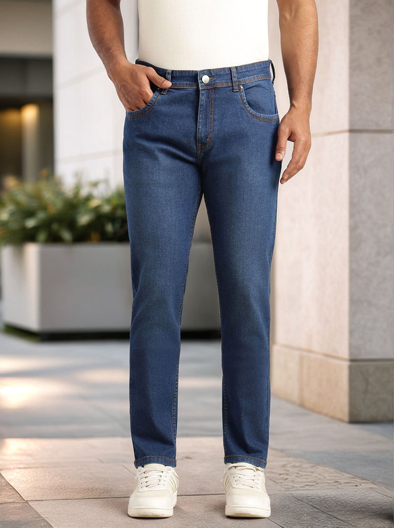 Thomas Scott Men Dark Blue Slim Fit Dark Shade Mid-Rise Clean Look 5 Pocket Design Stretchable Jeans