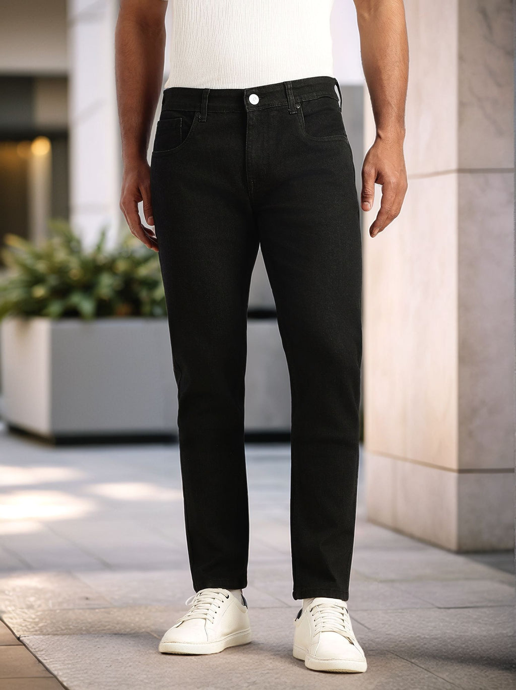 Thomas Scott Men Black Smart Dark Shade Slim Fit Mid-Rise Clean Look 5 Pocket Design Stretchable Jeans