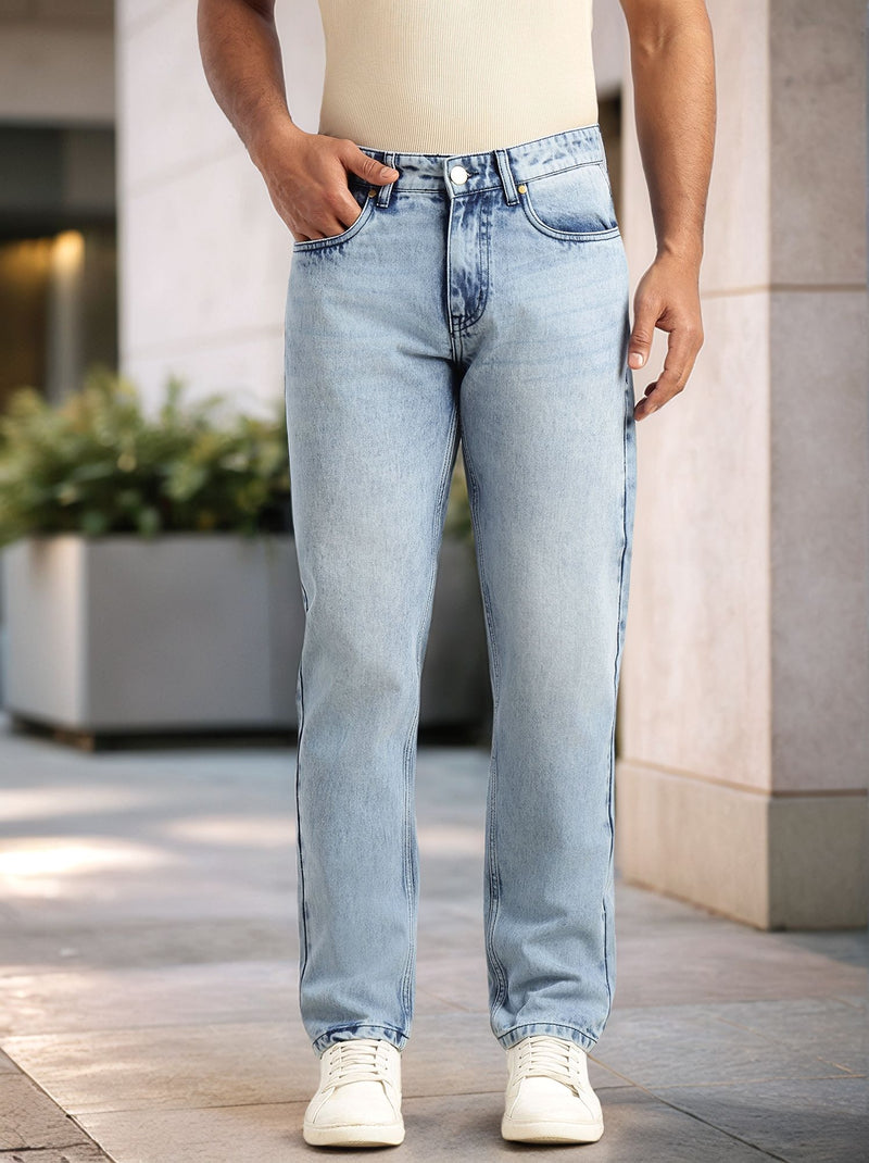 Thomas Scott Men Mid Blue Smart Slim Fit Mid-Rise Light Shade Clean Look 5 Pocket Design Non Stretchable Jeans