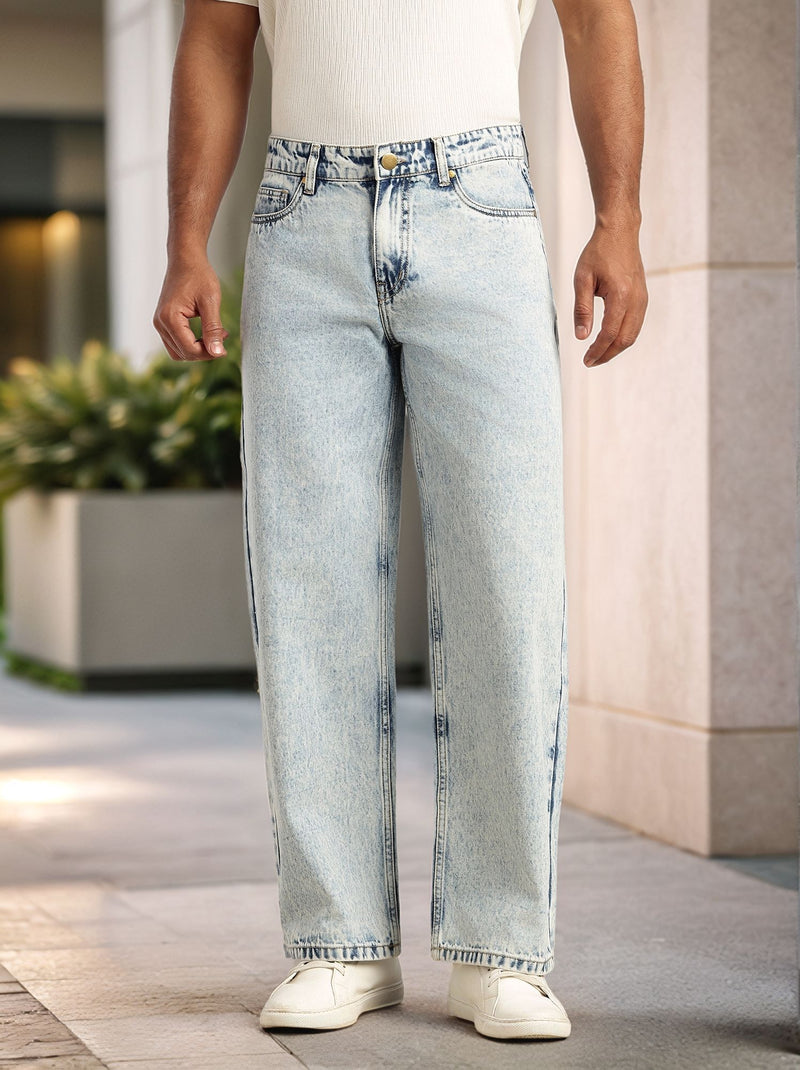 Thomas Scott Men Light Blue Mid-Rise Light Shade Baggy Fit Clean Look 5 Pocket Design Non Stretchable Jeans