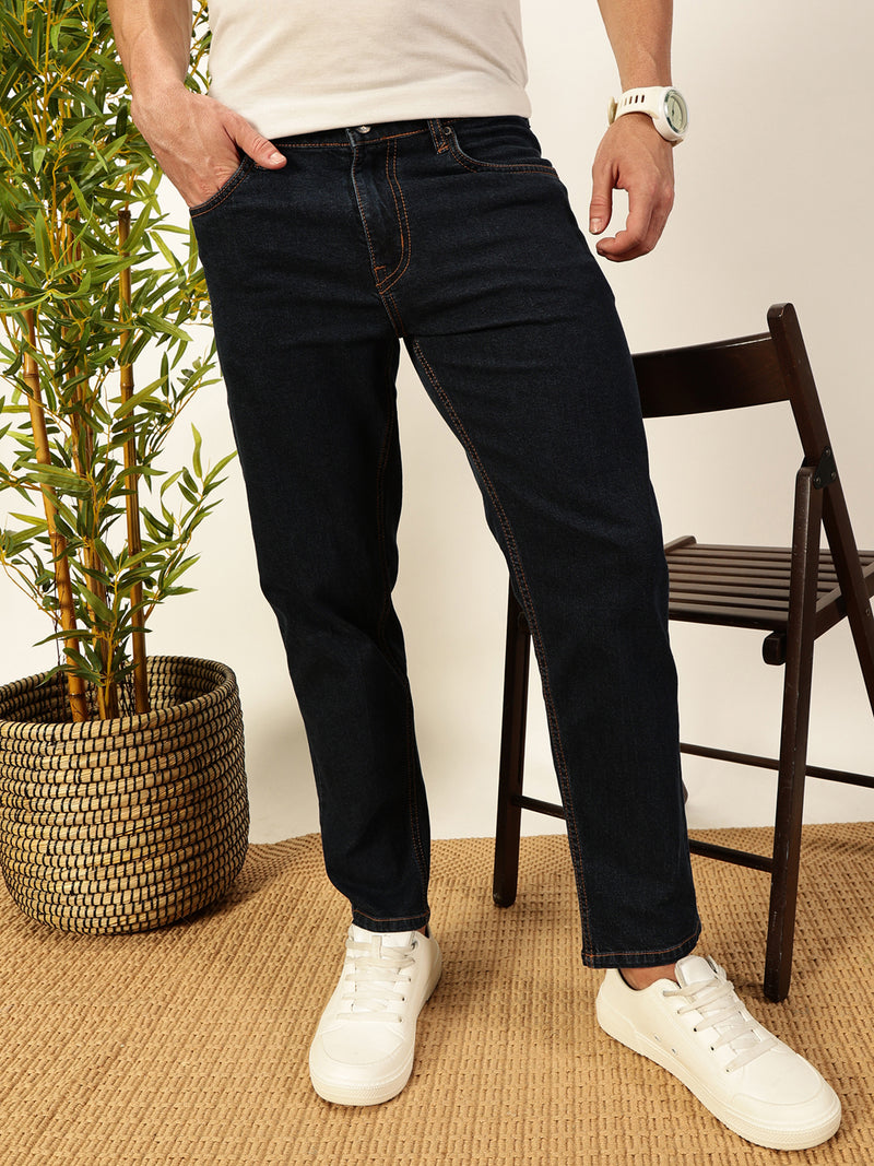 Thomas Scott Men Dark Blue Smart Dark Shade Tapered Fit Clean Look Stretchable Jeans