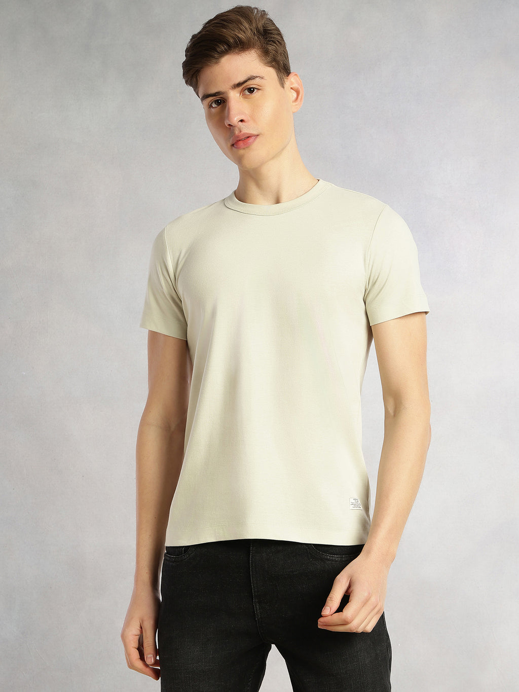 Thomas Scott Men Sage Green Cricket Club Collection Regular Fit Short Sleeves Round Neck Solid Knitted T-Shirt