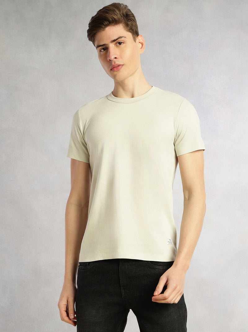 Thomas Scott Men Sage Green Cricket Club Collection Regular Fit Short Sleeves Round Neck Solid Knitted T-Shirt