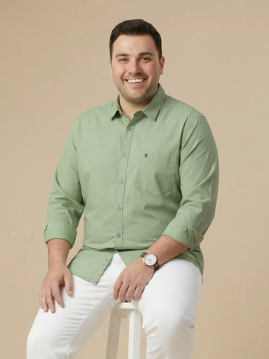 Thomas Scott Men Pista Cotton Casual Shirt Plus Size Regular Fit Spread Collar Long Sleeve