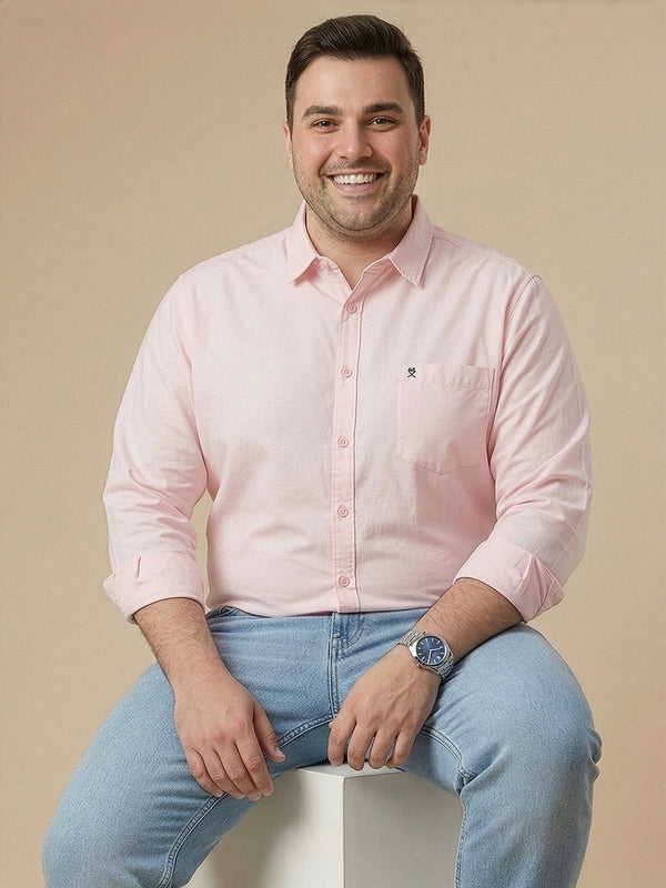 Light Pink 1 Plus Size Classic Spread Collar Pure Cotton Casual Shirt For Men
