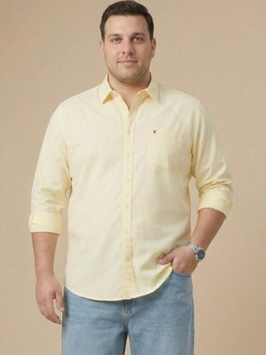 Yellow Plus Size Regular Fit Spread Collar Long Sleeve Cotton Casual Shirt For Men