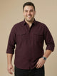 Thomas Scott Men Wine Cotton Casual Shirt-Regular Fit Long Sleeve Textured Shirt with Spread Collar & Flap Pockets