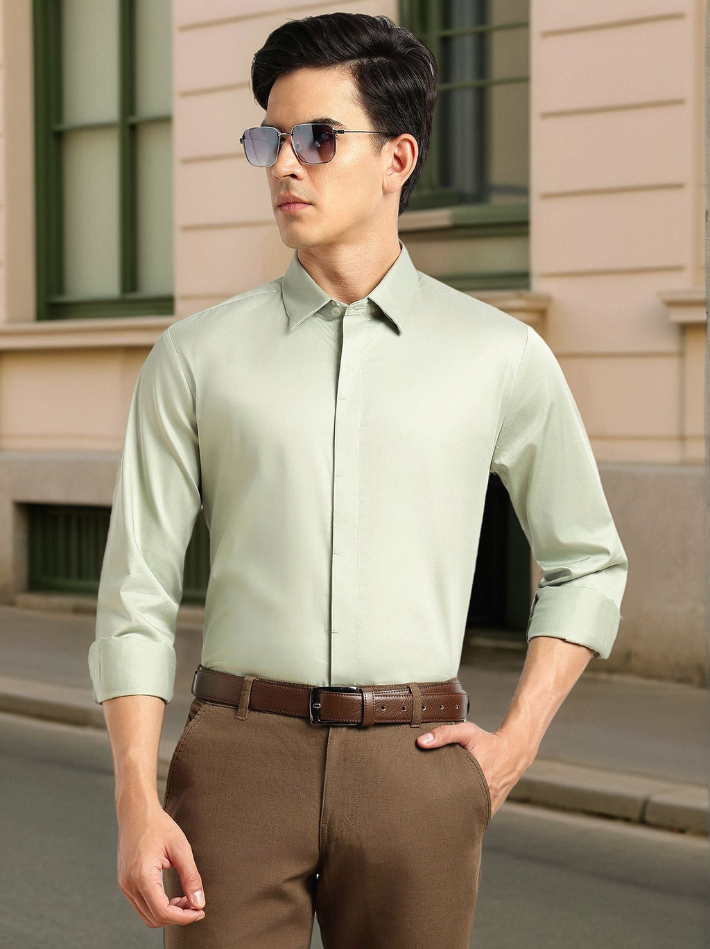 Thomas Scott Men Pista Premium Long Sleeves Regular Fit Spread Collar Solid 100% Cotton Formal Shirt