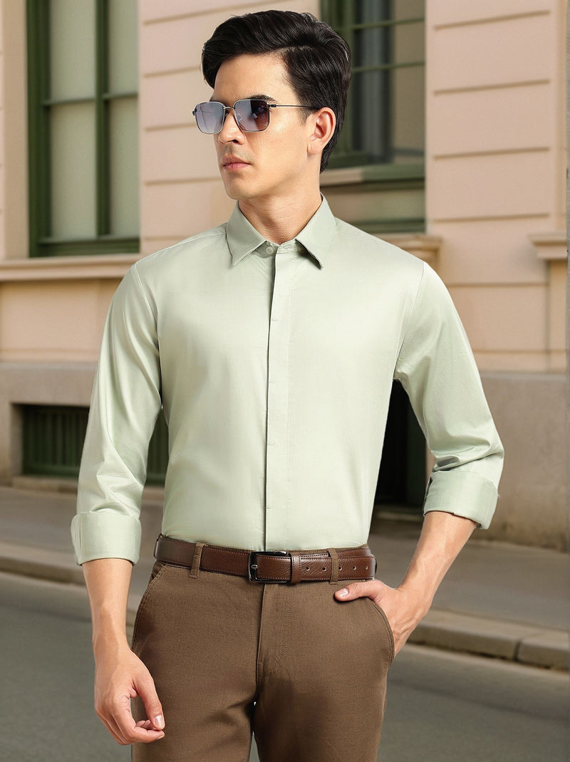 Thomas Scott Men Pista Premium Long Sleeves Regular Fit Spread Collar Solid 100% Cotton Formal Shirt