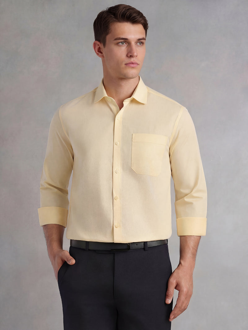 Thomas Scott Men Lemon Regular Fit Long Sleeves Spread Collar with Twill Tape Solid 100% Cotton Formal Shirt