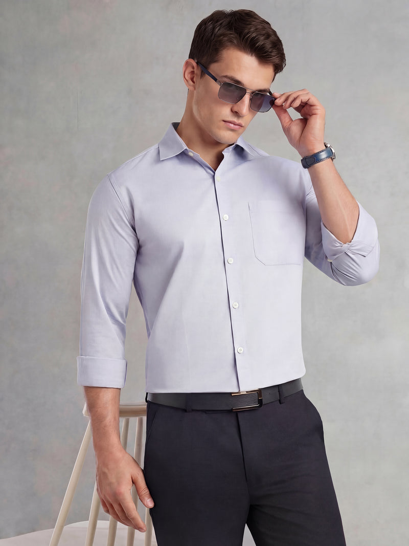 Thomas Scott Men Blue Regular Fit Long Sleeves Spread Collar with Contrast Fabric Solid 100% Cotton Formal Shirt