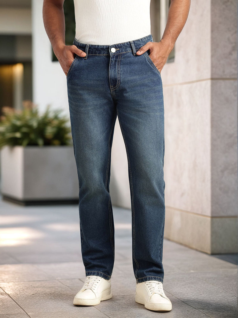 Thomas Scott Men Dark Blue Slim Fit Mid-Rise Light Shade Clean Look Non-Stretchable Jeans