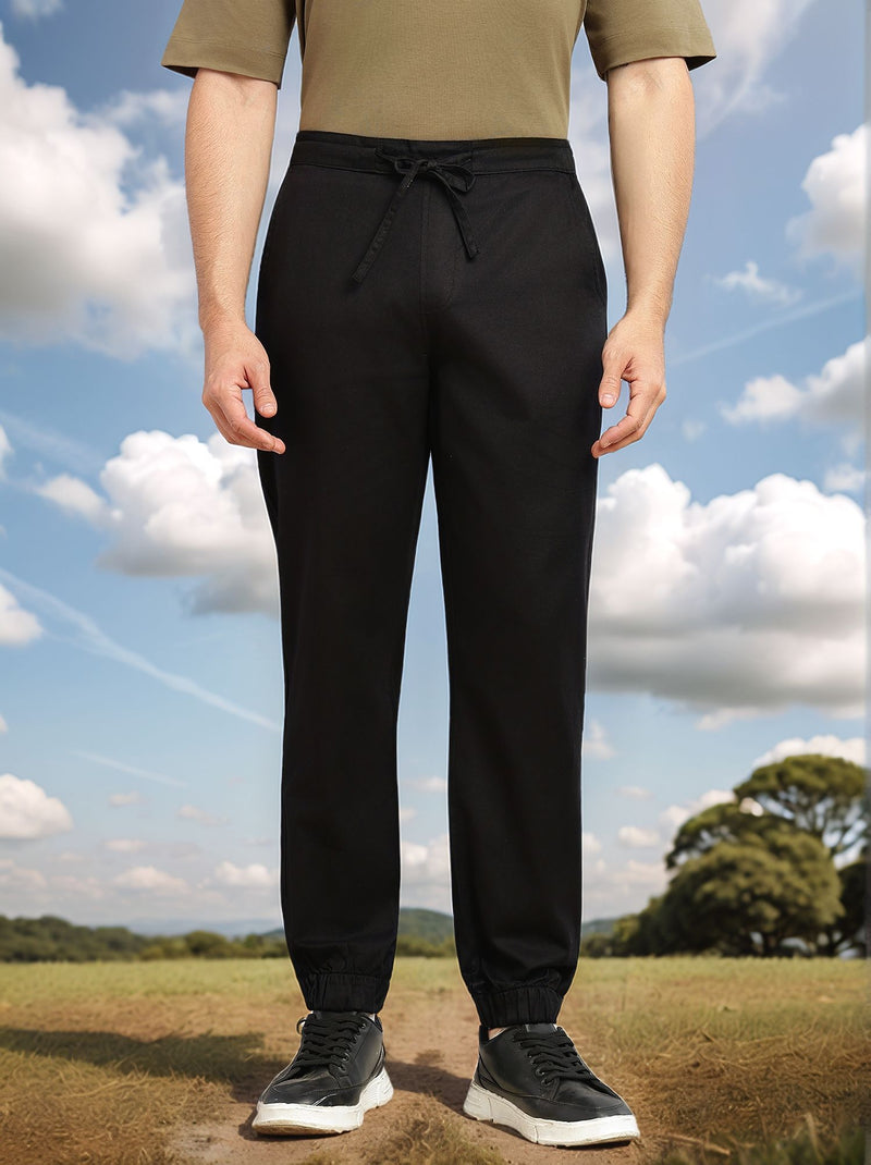 Thomas Scott Men Black Cricket Club Collection Regular Fit Mid-Rise Woven Joggers with Drawstring & 4 Utility Pockets
