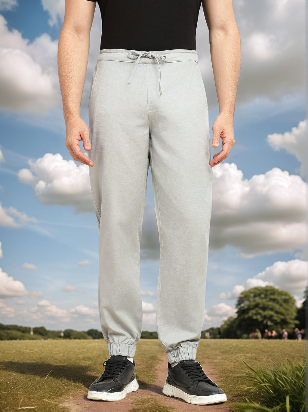 Thomas Scott Men Grey Cricket Club Collection Regular Fit Mid-Rise Woven Joggers with Drawstring & 4 Utility Pockets