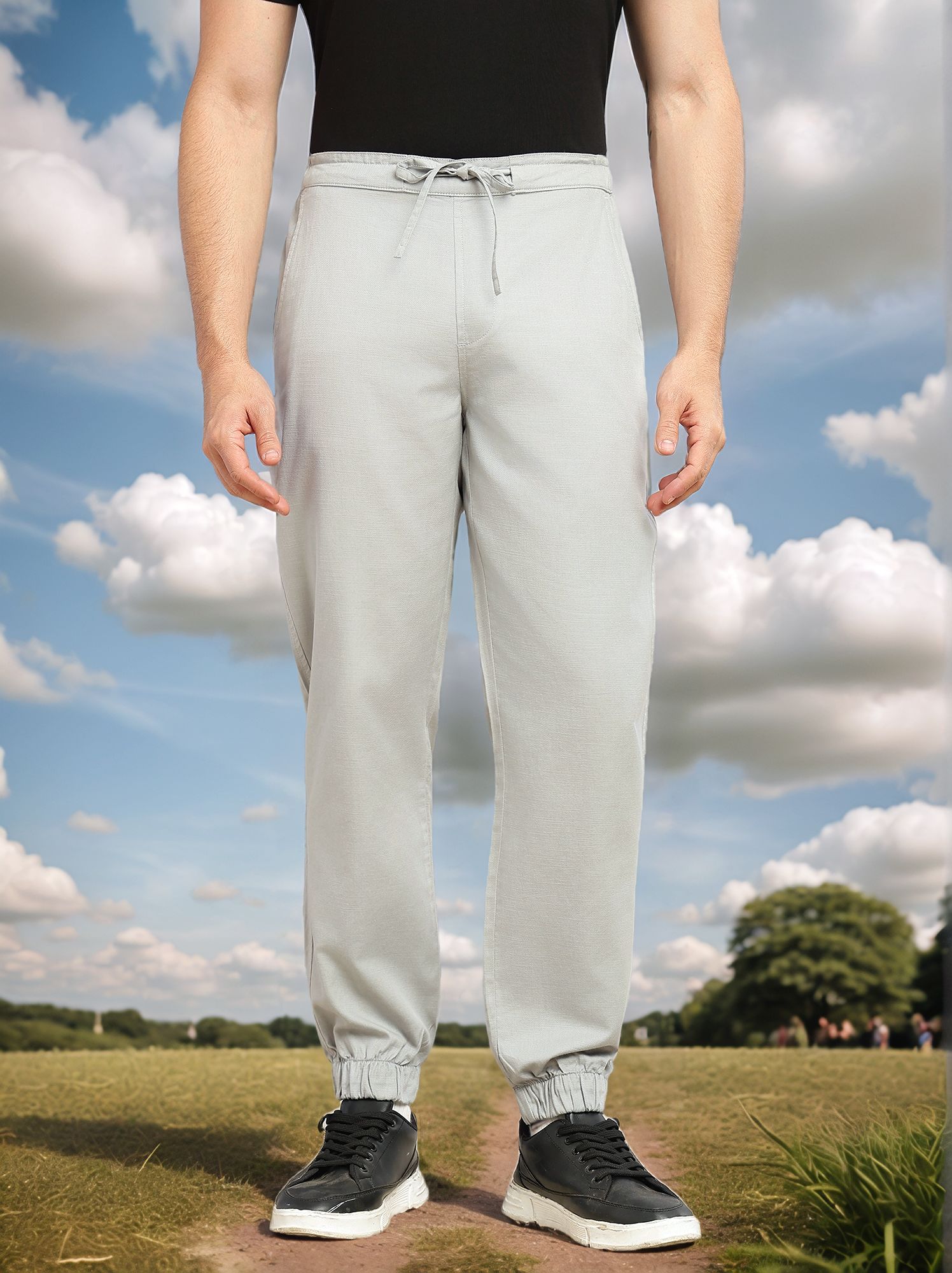 Thomas Scott Men Grey Cricket Club Collection Regular Fit Mid-Rise Woven Joggers with Drawstring & 4 Utility Pockets