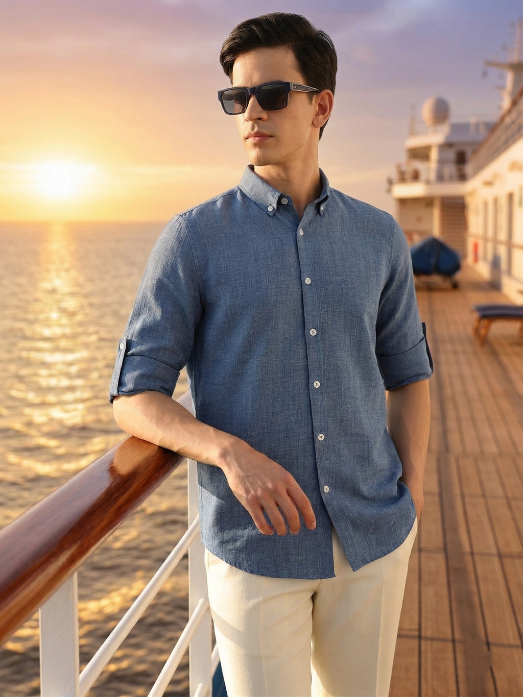 Thomas Scott Men Ink Blue Slim Fit Long Sleeves Button-Down Collar Polyester Casual Shirt