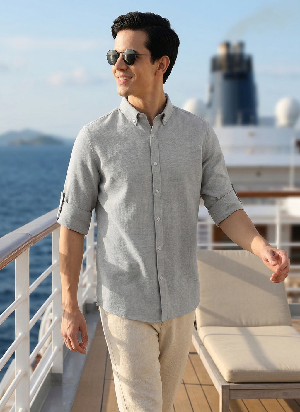 Thomas Scott Men Ice Slim Fit Long Sleeves Button-Down Collar Polyester Casual Shirt