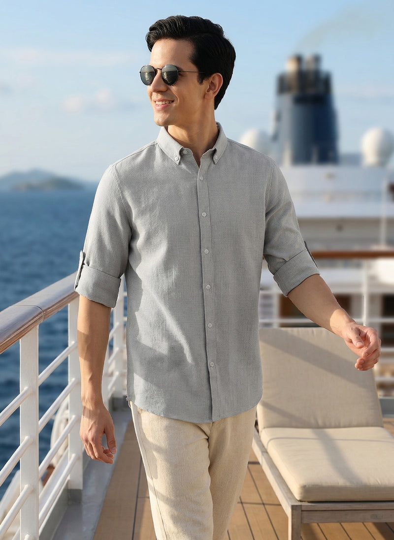 Thomas Scott Men Ice Slim Fit Long Sleeves Button-Down Collar Polyester Casual Shirt