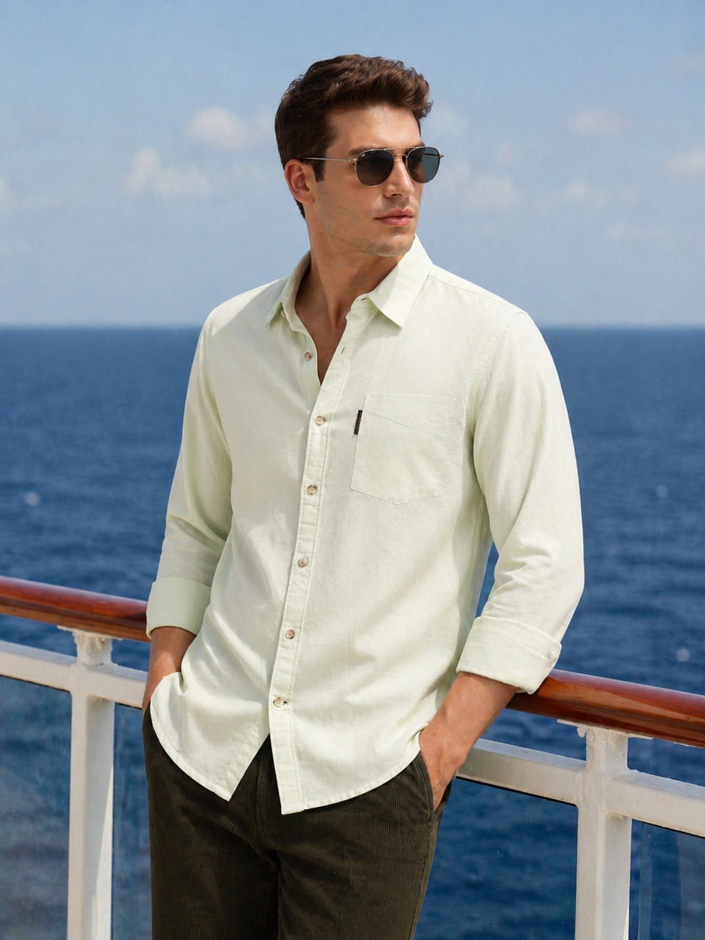Thomas Scott Men Green Cricket Club Collection Regular Fit Pinstripes Long Sleeves Spread Collar 100% Cotton Oxford Casual Shirt
