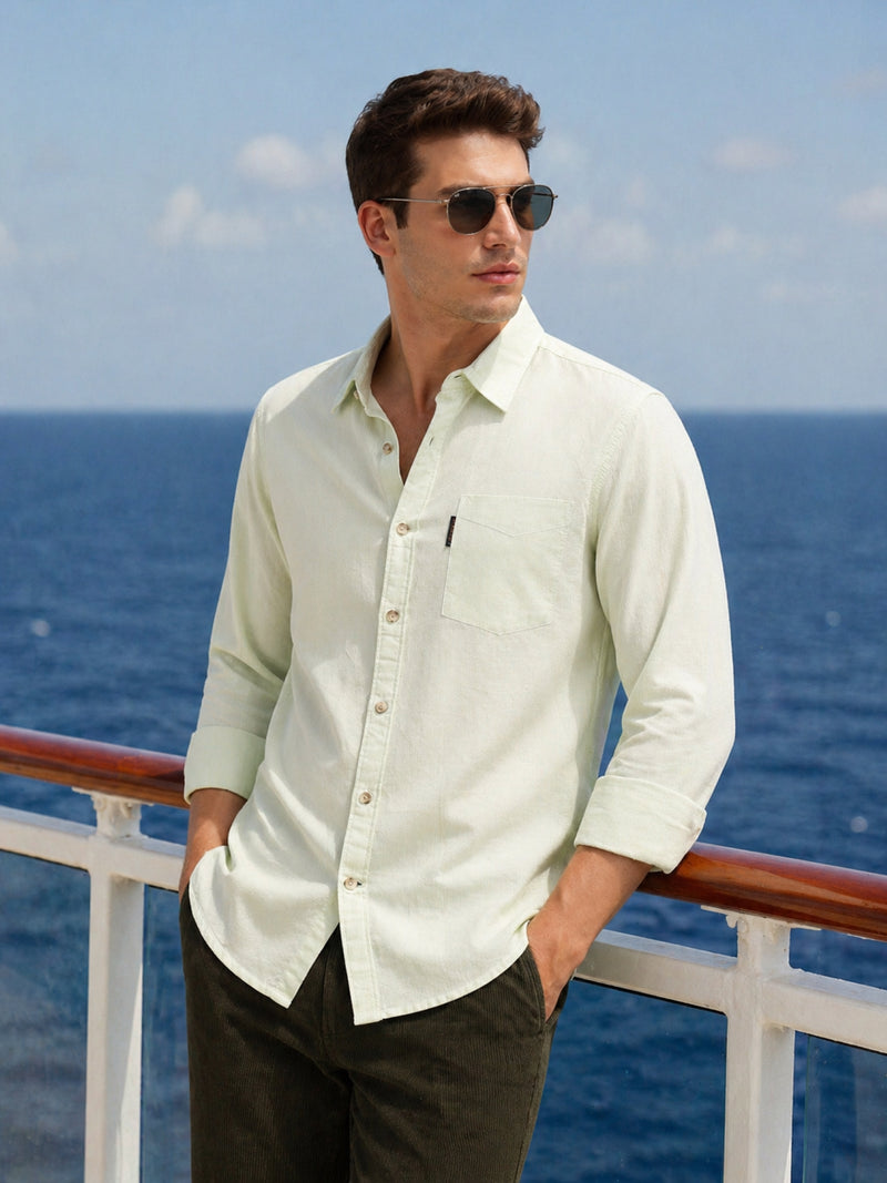 Thomas Scott Men Green Cricket Club Collection Regular Fit Pinstripes Long Sleeves Spread Collar 100% Cotton Oxford Casual Shirt