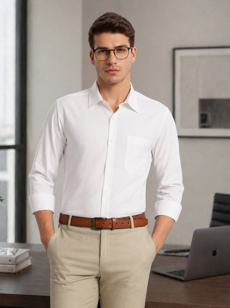 Thomas Scott Men White2 Premium Regular Fit Long Sleeves Spread Collar 100% Cotton Formal Shirt