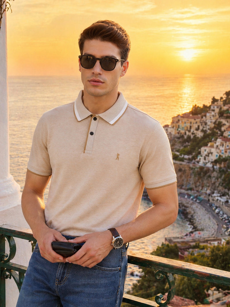 Beige Cricket Club Collection Regular Fit Short Sleeves Solid Polo Collar Knitted T-Shirt