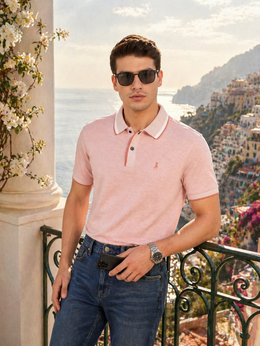 Thomas Scott Men Pink Cricket Club Collection Regular Fit Short Sleeves Solid Polo Collar Knitted T-Shirt