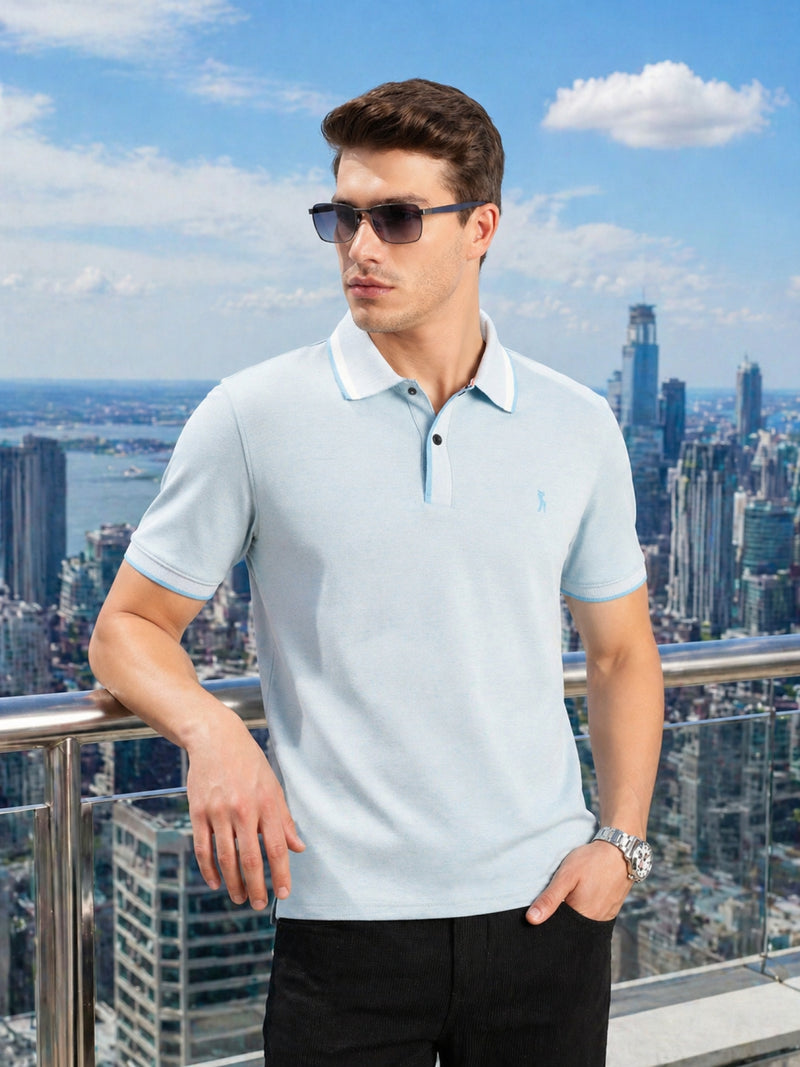 Thomas Scott Men Sky Blue Cricket Club Collection Regular Fit Short Sleeves Solid Polo Collar Knitted T-Shirt