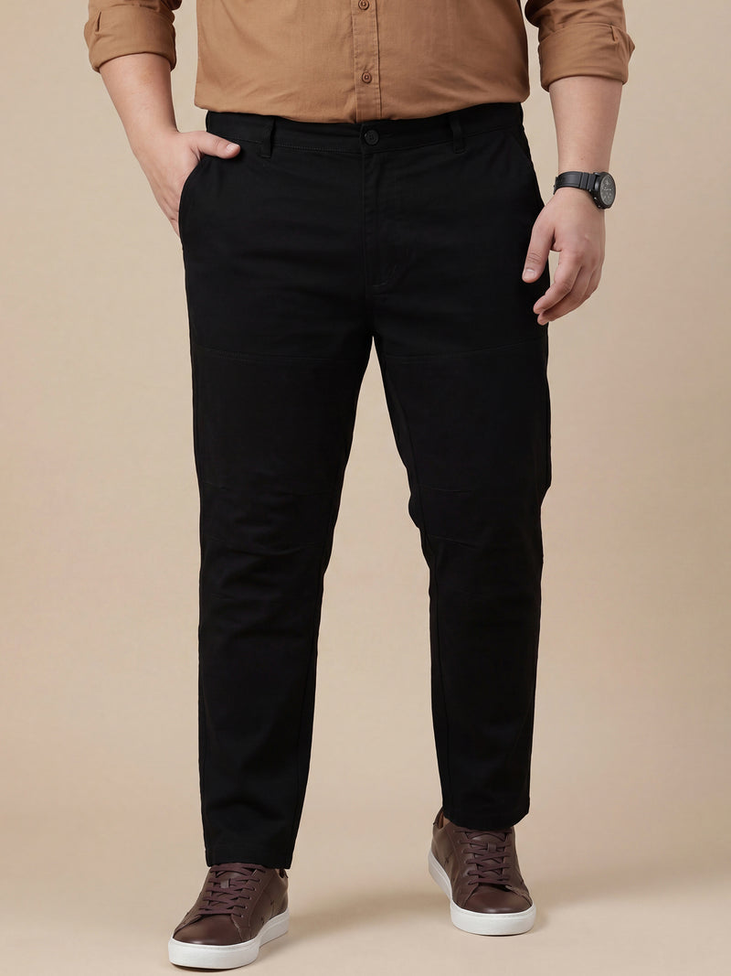 Thomas Scott Men Black Plus Size Regular Fit Mid-Rise Solid Woven Trouser