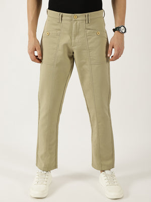 Thomas Scott Men Beige Smart Easy Wash Cargos Trousers